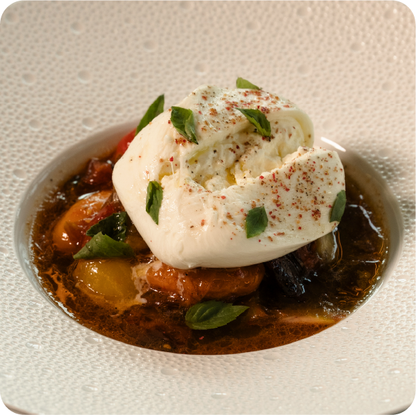 Burrata with Daurenki Caviar at the Caviar Bar